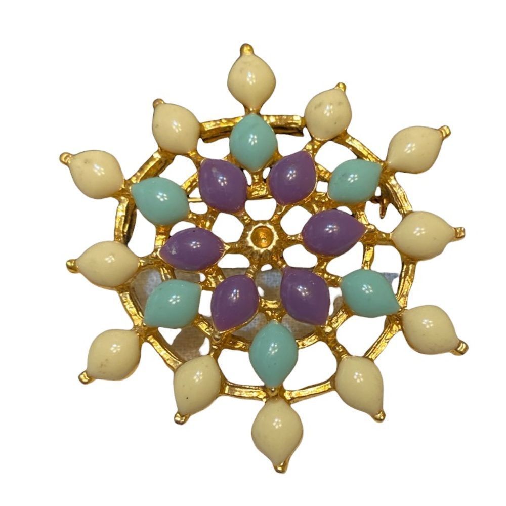 Vintage Multi Color Cabochon Brooch 2”